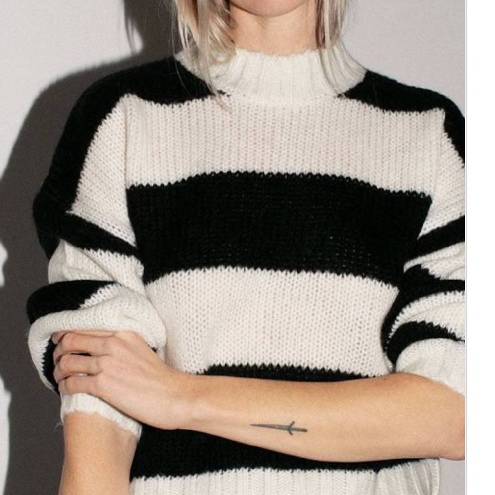 NEW! ROLLAS Black & White Striped Crewneck Sweater
